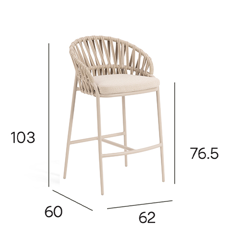 NOON High Outdoor Bar Stool - Mocha dimensions