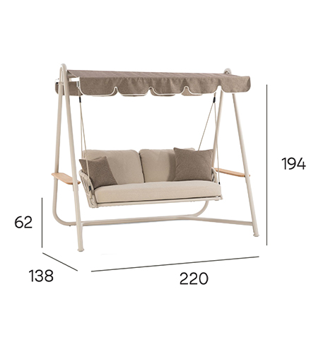 NOON 2-Seater Outdoor Swing - Mocha dimensions