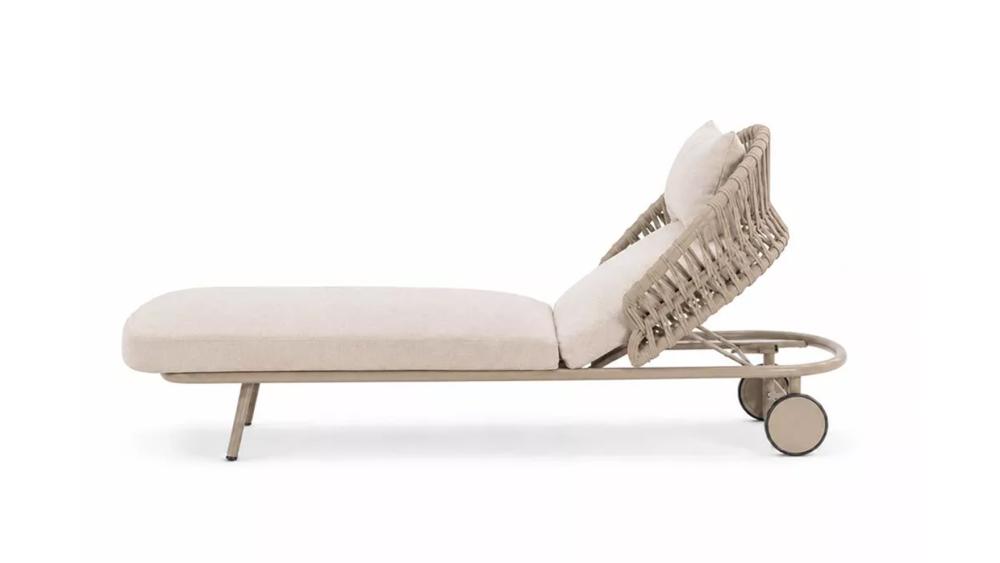 Roma rope outdoor lounge setting with slim cushions on an open patio