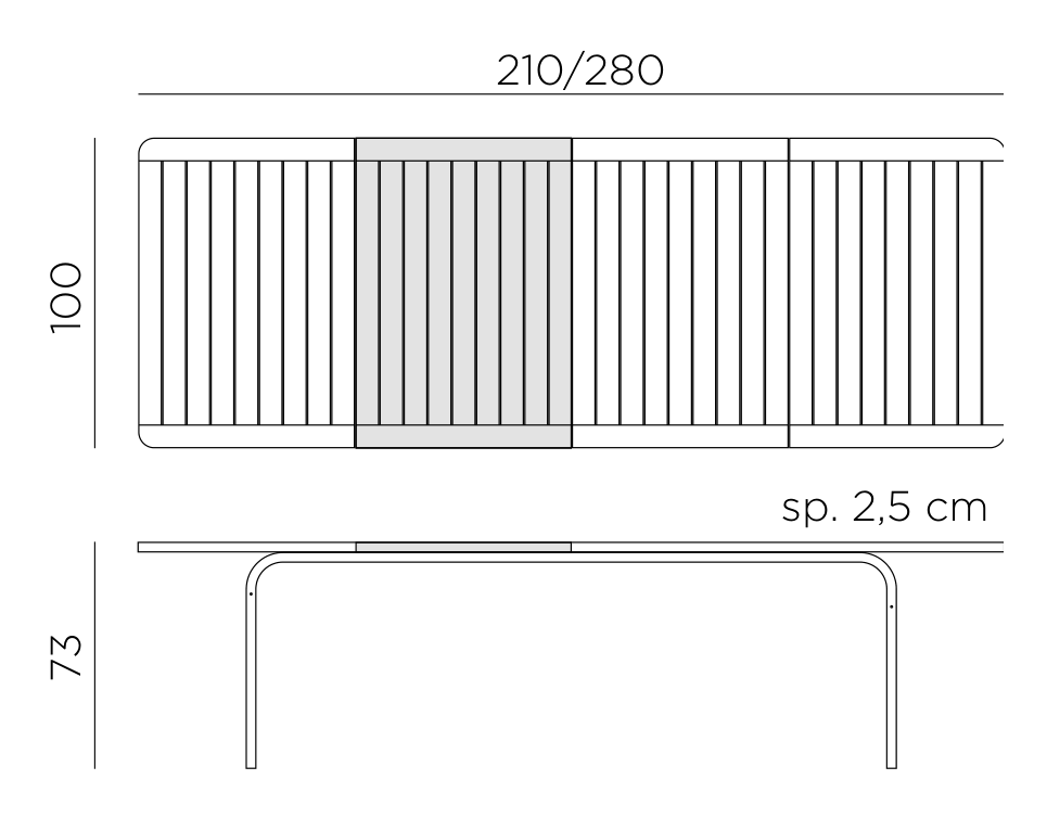 Nardi Alloro 210 extendable table dimensions: width 100cm, height 73cm