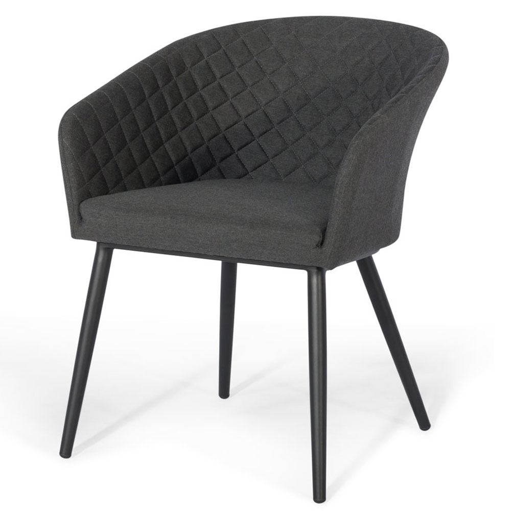Ambition outdoor dining chair upholstered in charcoal Sunbrella fabric on an aluminium frame