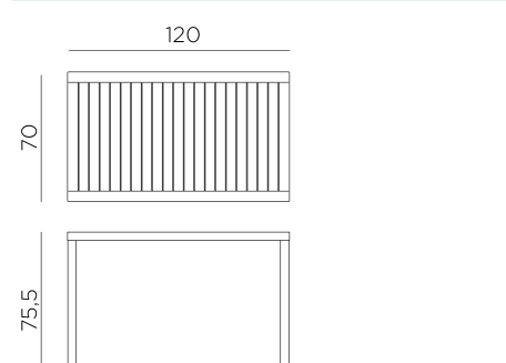 Nardi Cube 120x70 Table dimensions