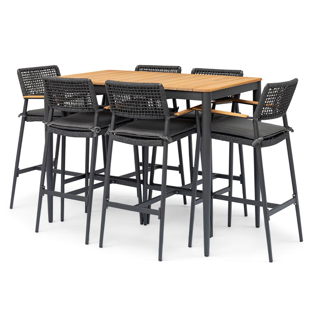 Halston Rectangular Piece Teak Outdoor Bar Setting Outdoor