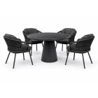 Bahza Ceramic 120cm Round Table with Roma Rope Chairs - 5 Piece Outdoor Dining Set