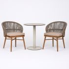Nordic Oak HPL Compact Laminate Table With Raya Rope Chair - 3 Piece Outdoor Dining Setting