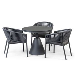Bahza Round Table with Paslow Rope Dining Chair - 4 Piece Set
