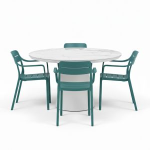 Bahza Ceramic 120cm Round Table with Nardi Cassia Chairs - 5 Piece Outdoor Dining Set