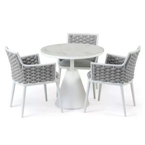 Bahza Round Table with Leon Rope Dining Chair - 4 Piece Set