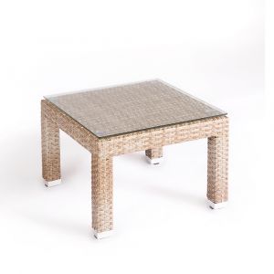 Capo Outdoor Wicker Side Table with Glass Top