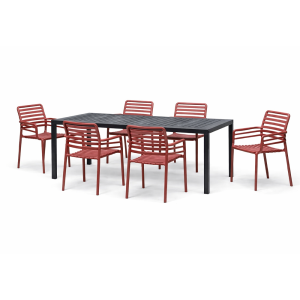 Nardi Cube 140x80cm Rectangular Table with Doga Arm Chairs - 7 Piece Outdoor Dining Set