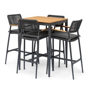 Halston Square 5 Piece Teak Outdoor Bar Setting