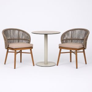 Nordic Oak HPL Compact Laminate Table With Raya Rope Chair - 3 Piece Outdoor Dining Setting