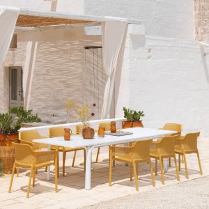 Nardi Net 9 Piece Outdoor Dining Setting with Alloro Extendable Dining Table