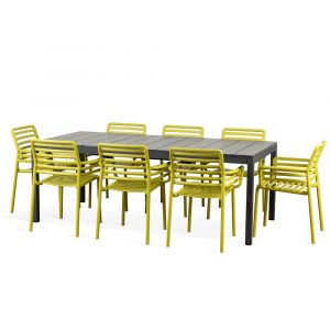 Nardi Doga Arm 9 Piece Dining Setting with Rio 210cm Extendable Table