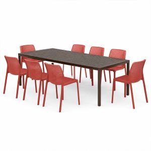 Nardi Tevere 147 Extendable Table with Bit Bistrot Chair - 9 Piece Resin Outdoor Dining Setting