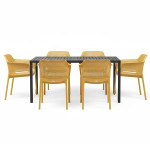 Nardi Cube Rectangular Table with Net Armchairs - 7 Piece Outdoor Dining Set