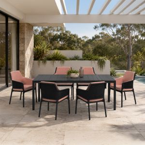 Nardi Net Relax Shell 7 Piece Outdoor Dining Setting with Rio 210cm Extendable Dining Table