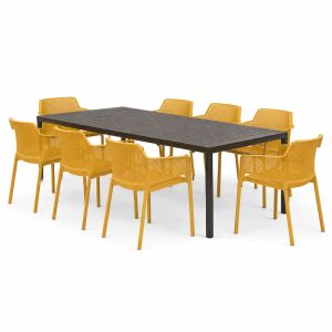 Nardi Tevere 147 Extendable Table with Net Chair - 9 Piece Resin Outdoor Dining Setting