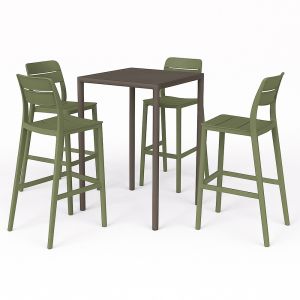 Nardi Piave 70 Bar Table with Cassia Bar Stool - 5 Piece Outdoor Dining Setting