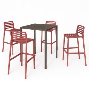 Nardi Piave 70 Bar Table with Doga Bar Stool - 5 Piece Outdoor Dining Setting