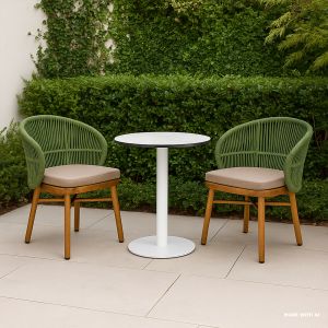 Herringbone Calcatta HPL Compact Laminate Table With Raya Rope Chair - 3 Piece Outdoor Dining Setting