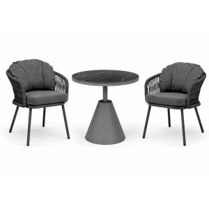 Bahza Ceramic Round Table with Roma Rope Chairs - 3 Piece Outdoor Dining Set