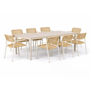 Nardi Tevere 210-275cm Table with Aero Rope Armchairs - 9 Piece Outdoor Dining Setting