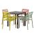 Nardi Cube Table with Doga Arm Chair - 5 Piece Outdoor Dining Setting