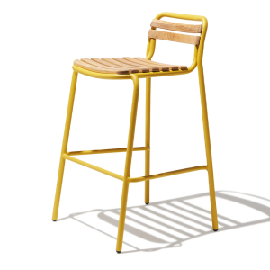 Adela Outdoor Aluminium Bar Stool With Timber Slatted Seat