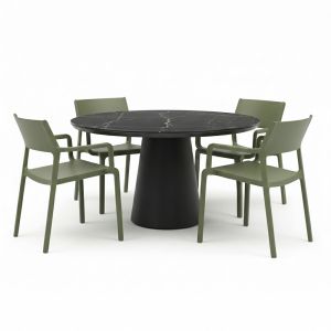 Bahza Ceramic 120cm Round Table with Nardi Trill Arm Chairs - 5 Piece Outdoor Dining Set