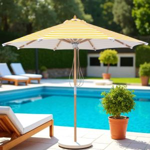 Billy Fresh 3m Deluxe Bamboo Umbrella with Cover - Yellow & White Stripe