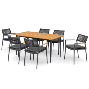 Halston 7 Piece Teak Table & Rope Chair Outdoor Dining Setting