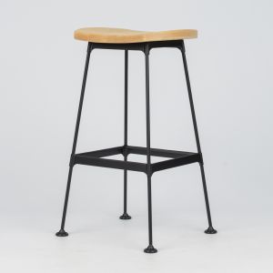 Outdoor Steel Backless Bar Stool With Ashwood Seat