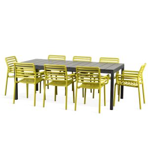 Nardi Doga Armchair 9 Piece Outdoor Dining Setting with Rio 210cm Extendable Dining Table
