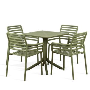 Nardi Clip Table with Doga Armchair - 5 Piece Outdoor Dining Setting