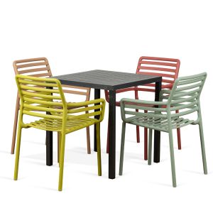 Nardi Cube Table with Doga Arm Chair - 5 Piece Outdoor Dining Setting