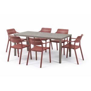 Nardi Cube Rectangular Table with Cassia Armchairs - 7 Piece Outdoor Dining Set