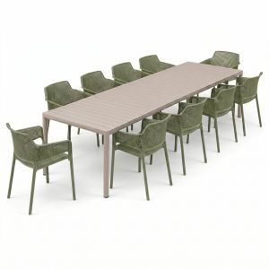 Nardi Tevere 210 Extendable Table with Net Chair - 11 Piece Resin Outdoor Dining Setting