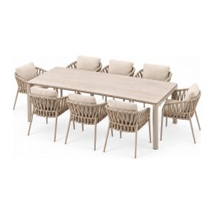 NOON 9-Piece Outdoor Dining Setting with Tolo 240cm Table, Mocha table and Mocha armchairs
