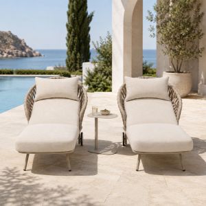 NOON 3-Piece Sunlounger and Butler Table Set - Mocha