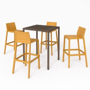 Nardi Piave 70 Bar Table with Trill Bar Stool - 5 Piece Outdoor Dining Setting