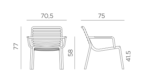 Nardi Doga Relax chair dimensions: height 77cm, width 70.5cm, depth 75cm, seat height 41.5cm