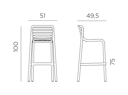 Nardi Doga bar stool dimensions: height 100cm, width 51cm, depth 49.5cm, seat height 76 cm