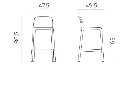 Nardi Faro Mini bar stool dimensions: height 86.5cm, width 47.5cm, depth 49.5cm, seat 65cm