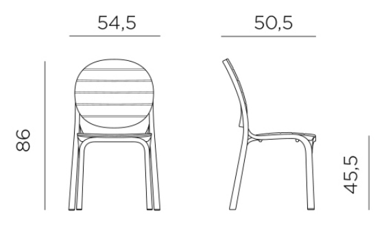 Nardi Erica chair dimensions: width 54.5 cm, depth 50.5 cm, height 86 cm and seat height 45.5 cm