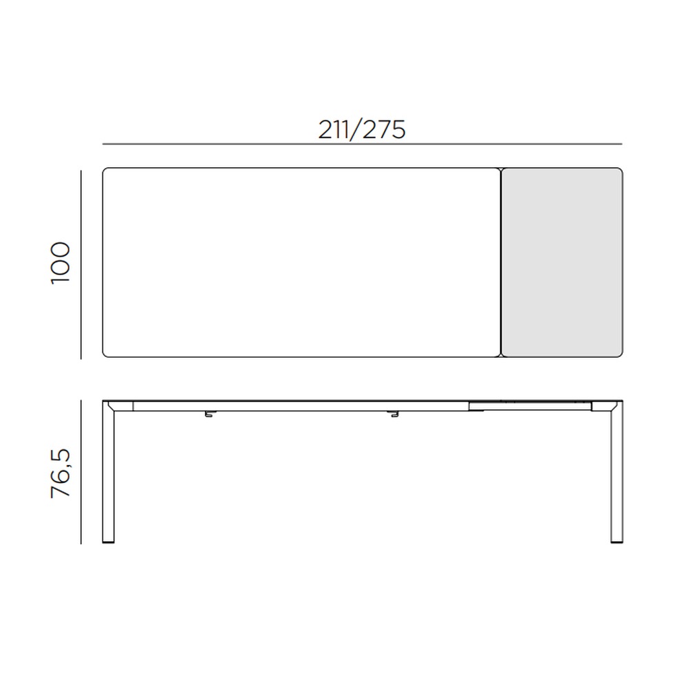 Nardi Tevere Lam 210-275cm Extendable Outdoor Dining Table dimensions