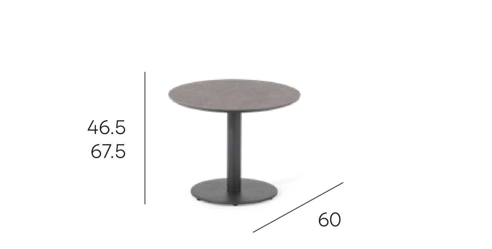 Pebl Hilo Adjustable Round Outdoor Table - 60cm dimensions