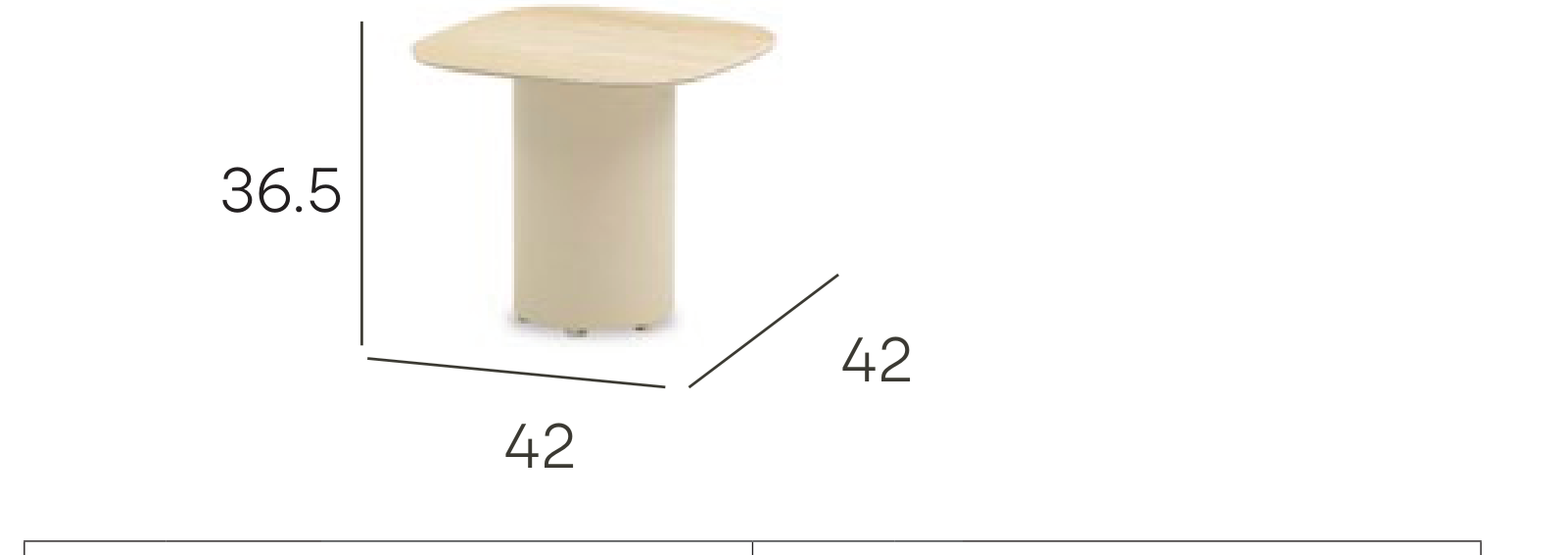 Pebl Wave 42cm outdoor side table dimensions, 42 x 42 cm at 36.5 cm high