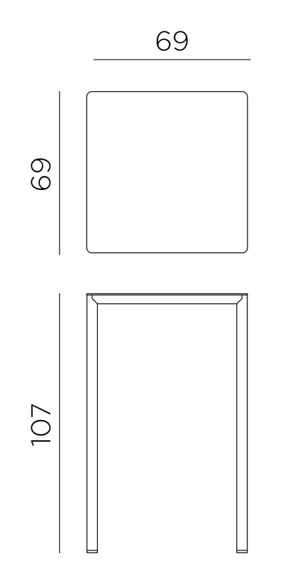 Nardi Piave 70cm Square High Bar Table dimensions