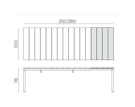 Nardi Rio Aluminium 210-280cm Extendable Dining Table dimensions